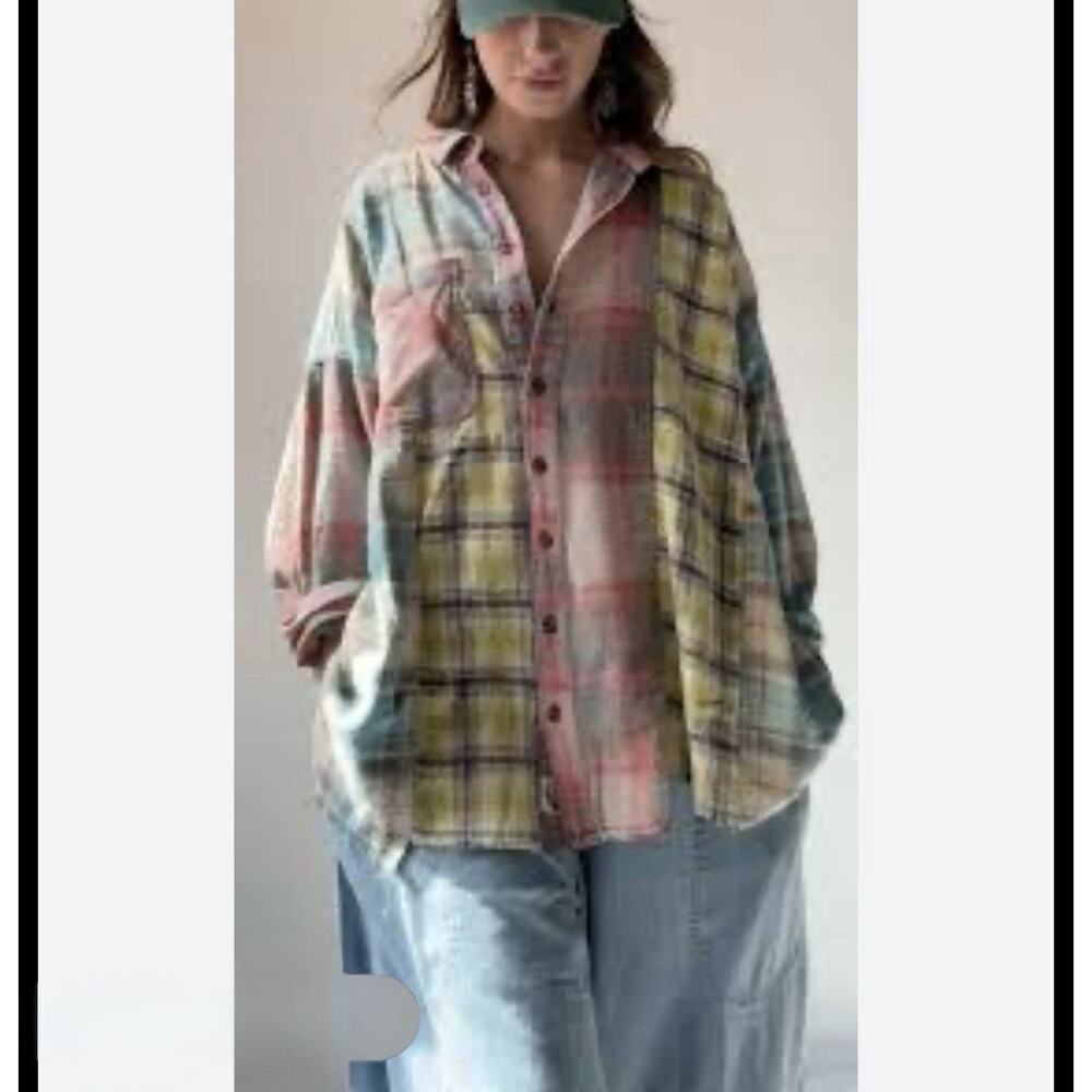 NWT Urban Outfitters BDG Robbie Spliced Flannel Button-Down Trendy Shirt XL - Picture 4 of 14